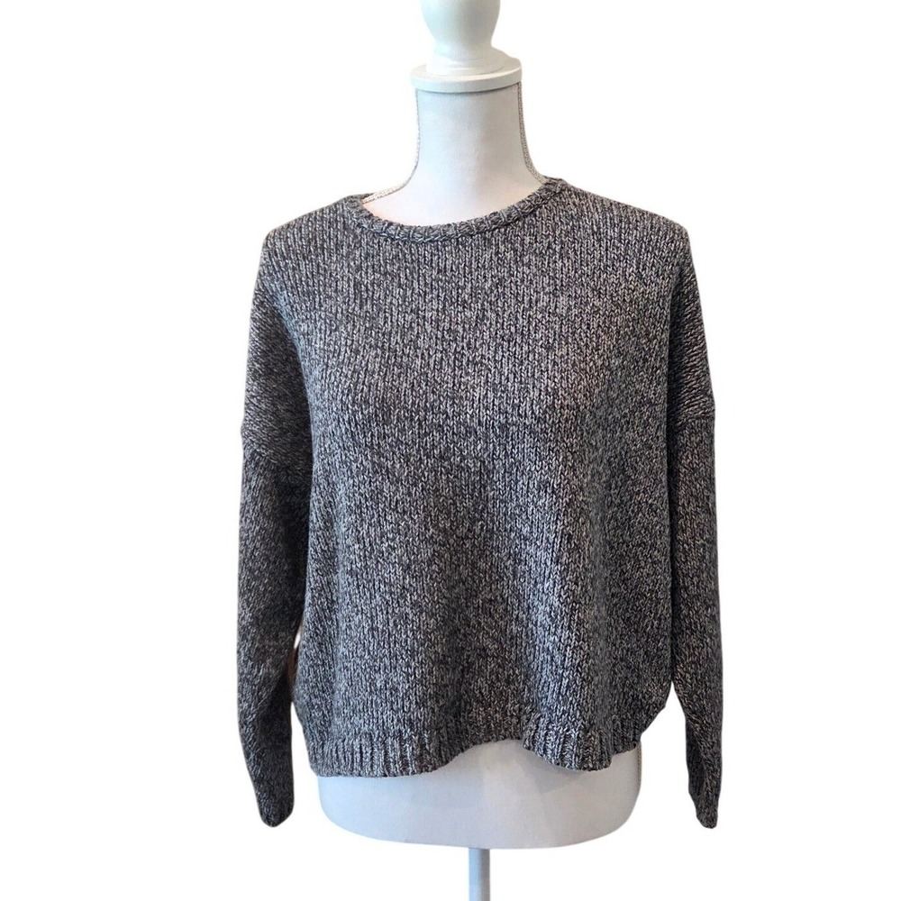 Eileen Fisher Marled Knit Sweater Boxy Relaxed Fit Grey White Italian‎ Yarn L - Picture 14 of 15